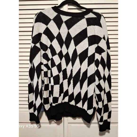 Disney Mickey Mouse Sweater Black & White Checkered Knit Long Sleeve XXL - Picture 4 of 7